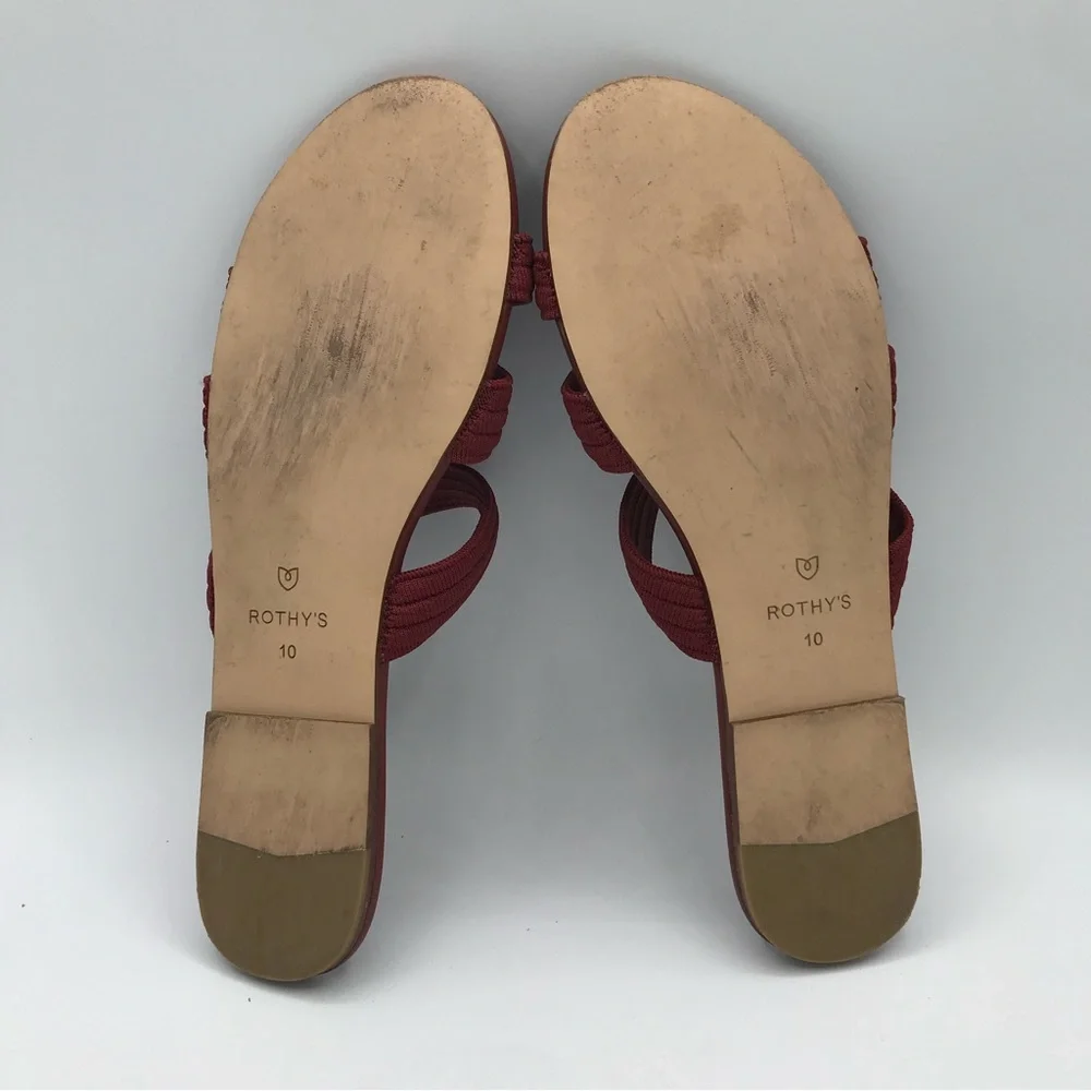 Rothy's Flat Sandals Women's 10 Sangria Red Triple Band Slides Retired Style EUC
